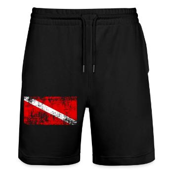 Taucherflagge Vintage Used Look - Stanley/Stella Unisex Bio Joggingshorts Trainer  - Schwarz - Vorne - Nik (191cm) & Marisol (170cm)