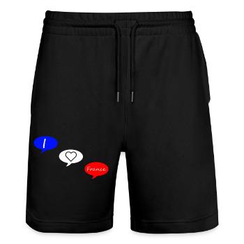 I love France blue white red - Stanley/Stella Trainer Unisex Organic Jogging Shorts - black - Front - Nik (191cm) & Marisol (170cm)