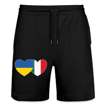 Ukraine Italie Drapeau du cœur - Short de jogging bio TRAINER Stanley/Stella unisexe - noir - Devant - Nik (191cm) & Marisol (170cm)