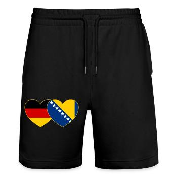 Deutschland Bosnien Flagge Herz - Stanley/Stella Unisex Bio Joggingshorts Trainer  - Schwarz - Vorne - Nik (191cm) & Marisol (170cm)