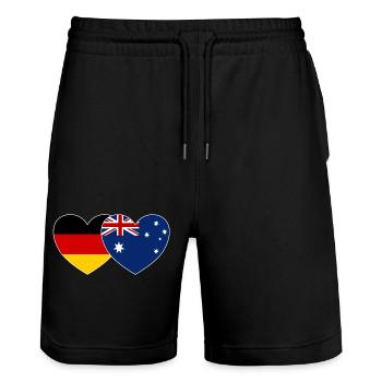 Germany Australia Flag Heart - Stanley/Stella Trainer Unisex Organic Jogging Shorts - black - Front - Nik (191cm) & Marisol (170cm)