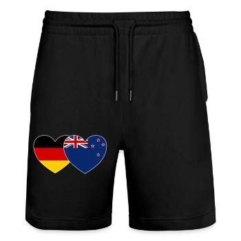Deutschland Neuseeland Flagge Herz - Stanley/Stella Unisex Bio Joggingshorts Trainer  - Schwarz - Vorne - Nik (191cm) & Marisol (170cm)