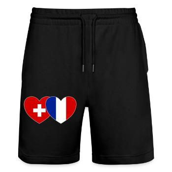 Suisse France Drapeau Cœur - Short de jogging bio TRAINER Stanley/Stella unisexe - noir - Devant - Nik (191cm) & Marisol (170cm)