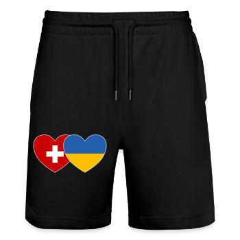 Ukraine Suisse Flag Heart - Short de jogging bio TRAINER Stanley/Stella unisexe - noir - Devant - Nik (191cm) & Marisol (170cm)