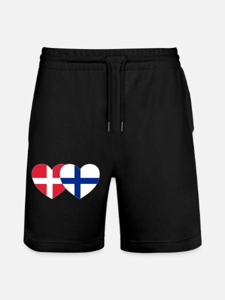Denmark Finland Flag Heart - Stanley/Stella Trainer Unisex Organic Jogging Shorts - black