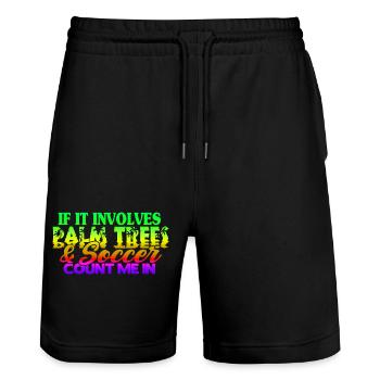 Beach Football Sayings - Stanley/Stella Trainer Unisex Organic Jogging Shorts - black - Front - Nik (191cm) & Marisol (170cm)