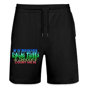 Beach Football Sayings - Stanley/Stella Trainer Unisex Organic Jogging Shorts - black - Front - Nik (191cm) & Marisol (170cm)