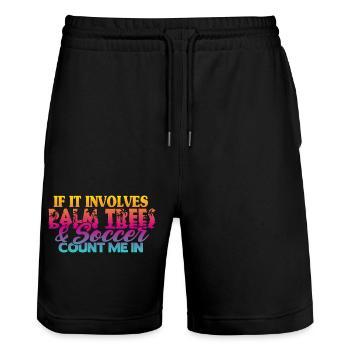 Beach Football Sayings - Stanley/Stella Trainer Unisex Organic Jogging Shorts - black - Front - Nik (191cm) & Marisol (170cm)