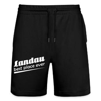 Landau - Stadt best place ever - Stanley/Stella Unisex Bio Joggingshorts Trainer  - Schwarz - Vorne - Nik (191cm) & Marisol (170cm)