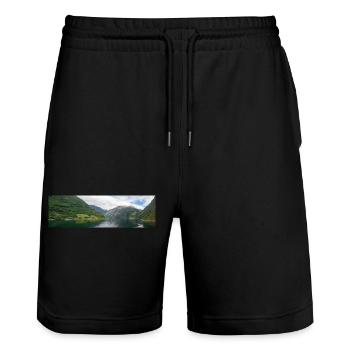 Geiranger fjords near Geiranger town from harbor - Stanley/Stella Trainer Unisex Organic Jogging Shorts - black - Front - Nik (191cm) & Marisol (170cm)