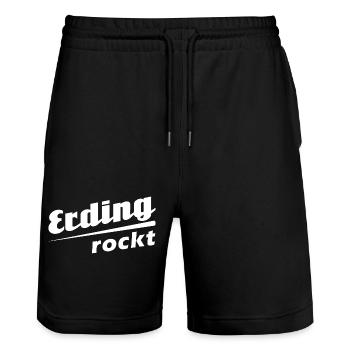 Erding rockt - Textdesign mit Stadtnamen - Stanley/Stella Unisex Bio Joggingshorts Trainer  - Schwarz - Vorne - Nik (191cm) & Marisol (170cm)