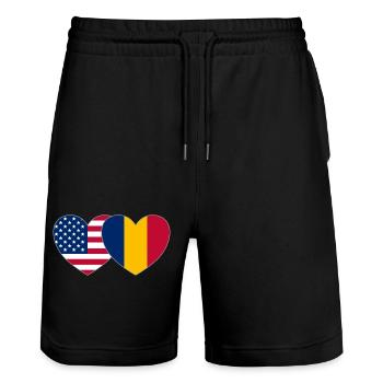 Amerika Rumänien Flagge Herz - Stanley/Stella Unisex Bio Joggingshorts Trainer  - Schwarz - Vorne - Nik (191cm) & Marisol (170cm)