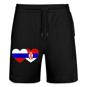 Russie Serbie Drapeau Cœur - Short de jogging bio TRAINER Stanley/Stella unisexe - noir - Devant - Nik (191cm) & Marisol (170cm)