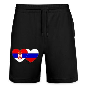 Serbia Russia Flag Heart - Stanley/Stella Trainer Unisex Organic Jogging Shorts - black - Front - Nik (191cm) & Marisol (170cm)