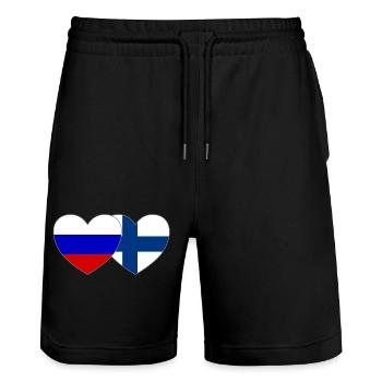 Russland Finnland Flagge Herz - Stanley/Stella Unisex Bio Joggingshorts Trainer  - Schwarz - Vorne - Nik (191cm) & Marisol (170cm)