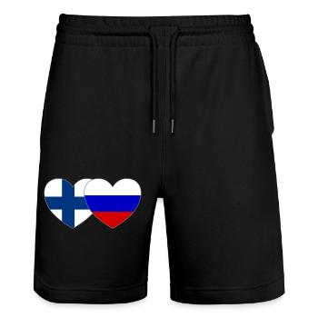 Finlande Russie Drapeau Cœur - Short de jogging bio TRAINER Stanley/Stella unisexe - noir - Devant - Nik (191cm) & Marisol (170cm)