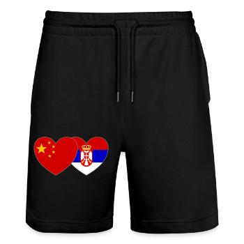 China Serbia Flag Heart - Stanley/Stella Trainer Unisex Organic Jogging Shorts - black - Front - Nik (191cm) & Marisol (170cm)