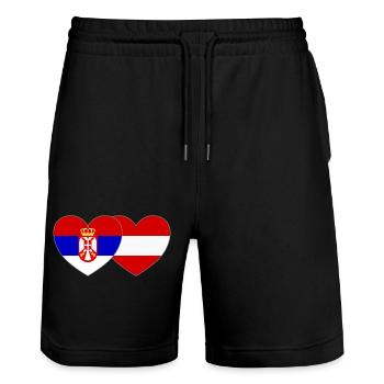 Serbia Austria Flag Heart - Stanley/Stella Trainer Unisex Organic Jogging Shorts - black - Front - Nik (191cm) & Marisol (170cm)