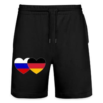 Russie Allemagne Drapeau Cœur - Short de jogging bio TRAINER Stanley/Stella unisexe - noir - Devant - Nik (191cm) & Marisol (170cm)