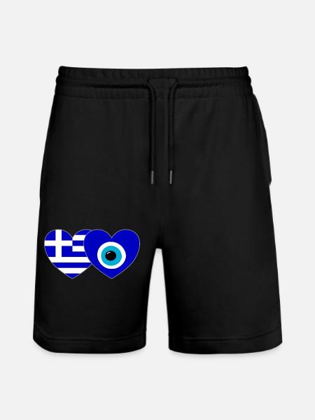 Greece Happiness Flag Heart - Stanley/Stella Trainer Unisex Organic Jogging Shorts - black