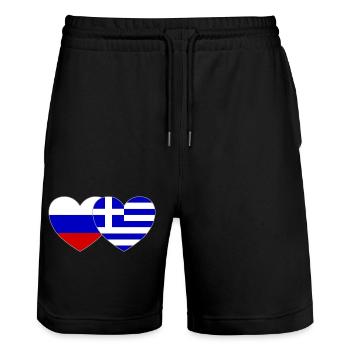 Russie Grèce Flag Coeur - Short de jogging bio TRAINER Stanley/Stella unisexe - noir - Devant - Nik (191cm) & Marisol (170cm)