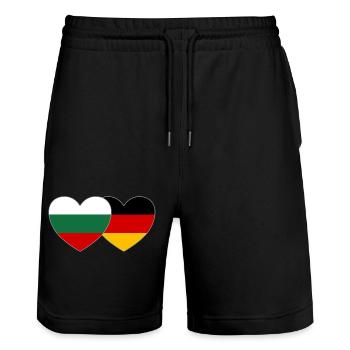 Bulgaria Germany Flag Heart - Stanley/Stella Trainer Unisex Organic Jogging Shorts - black - Front - Nik (191cm) & Marisol (170cm)