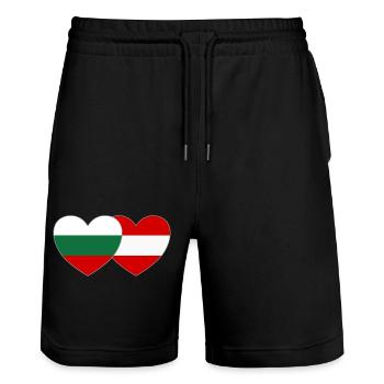 Bulgaria Austria Flag Heart - Stanley/Stella Trainer Unisex Organic Jogging Shorts - black - Front - Nik (191cm) & Marisol (170cm)