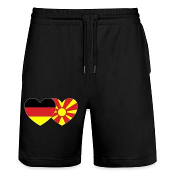 Deutschland Mazedonien Flagge Herz - Stanley/Stella Unisex Bio Joggingshorts Trainer  - Schwarz - Vorne - Nik (191cm) & Marisol (170cm)