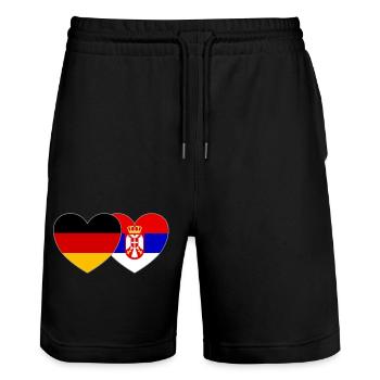 Deutschland Serbien Herz Flagge - Stanley/Stella Unisex Bio Joggingshorts Trainer  - Schwarz - Vorne - Nik (191cm) & Marisol (170cm)