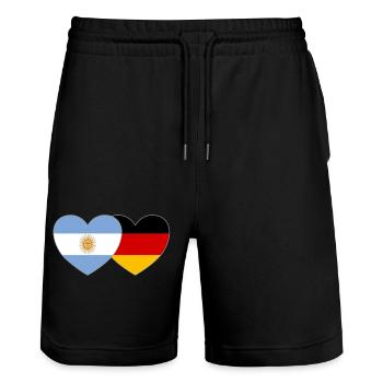 Germany Argentina Flag Heart - Stanley/Stella Trainer Unisex Organic Jogging Shorts - black - Front - Nik (191cm) & Marisol (170cm)