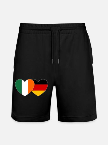 Ireland Germany Flag Heart - Stanley/Stella Trainer Unisex Organic Jogging Shorts - black