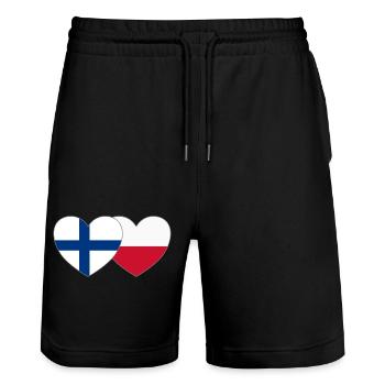 Finnland Polen Flagge Herz - Stanley/Stella Unisex Bio Joggingshorts Trainer  - Schwarz - Vorne - Nik (191cm) & Marisol (170cm)