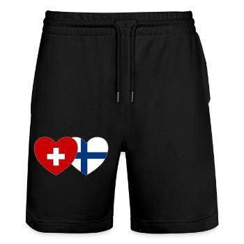 Suisse Finlande Drapeau Cœur - Short de jogging bio TRAINER Stanley/Stella unisexe - noir - Devant - Nik (191cm) & Marisol (170cm)