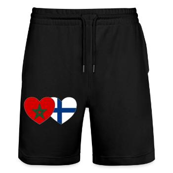 Morocco Finland Flag Heart - Stanley/Stella Trainer Unisex Organic Jogging Shorts - black - Front - Nik (191cm) & Marisol (170cm)