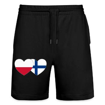 Pologne Finlande Drapeau Cœur - Short de jogging bio TRAINER Stanley/Stella unisexe - noir - Devant - Nik (191cm) & Marisol (170cm)