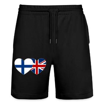 Finland Great Britain Flag Heart - Stanley/Stella Trainer Unisex Organic Jogging Shorts - black - Front - Nik (191cm) & Marisol (170cm)