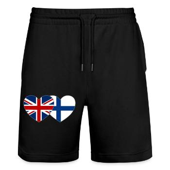 Great Britain Finland Flag Heart - Stanley/Stella Trainer Unisex Organic Jogging Shorts - black - Front - Nik (191cm) & Marisol (170cm)