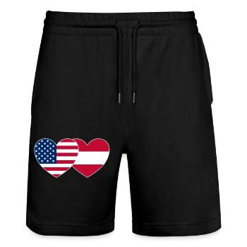 USA Austria Flag Heart - Stanley/Stella Trainer Unisex Organic Jogging Shorts - black - Front - Nik (191cm) & Marisol (170cm)
