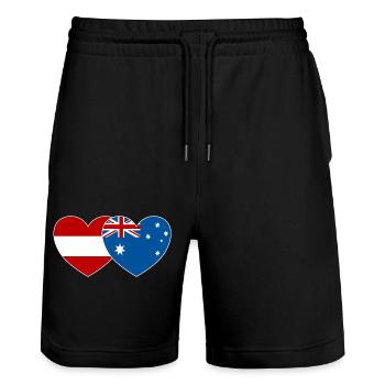 Austria Australia Flag Heart - Stanley/Stella Trainer Unisex Organic Jogging Shorts - black - Front - Nik (191cm) & Marisol (170cm)