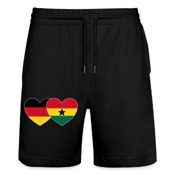 Deutschland Ghana Flagge Herz - Stanley/Stella Unisex Bio Joggingshorts Trainer  - Schwarz - Vorne - Nik (191cm) & Marisol (170cm)