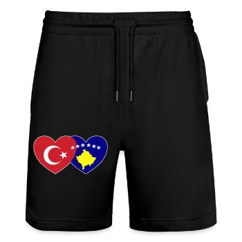 Türkei Kosovo Flagge Herz vereint - Stanley/Stella Unisex Bio Joggingshorts Trainer  - Schwarz - Vorne - Nik (191cm) & Marisol (170cm)