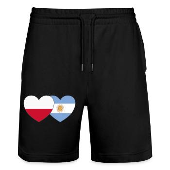 Poland Argentina Flag Heart - Stanley/Stella Trainer Unisex Organic Jogging Shorts - black - Front - Nik (191cm) & Marisol (170cm)