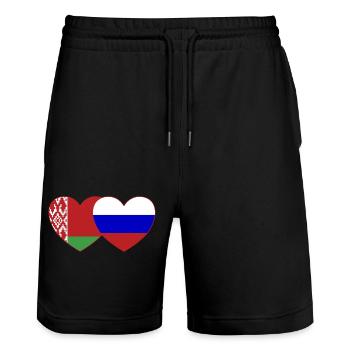 Biélorussie Russie Drapeau Cœur - Short de jogging bio TRAINER Stanley/Stella unisexe - noir - Devant - Nik (191cm) & Marisol (170cm)