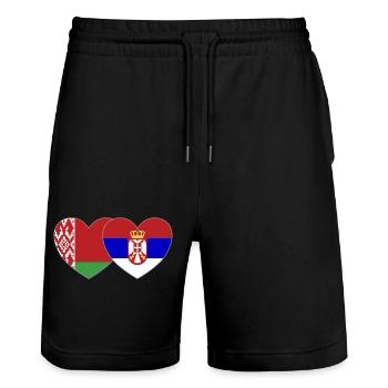 Belarus Serbia Flag Heart - Stanley/Stella Trainer Unisex Organic Jogging Shorts - black - Front - Nik (191cm) & Marisol (170cm)