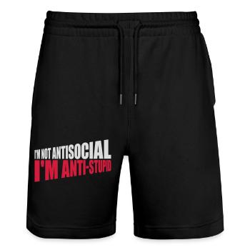 pas antisocial anti-stupide - Short de jogging bio TRAINER Stanley/Stella unisexe - noir - Devant - Nik (191cm) & Marisol (170cm)