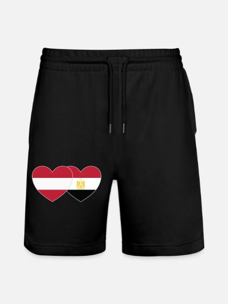 Austria Egypt Flag Heart - Stanley/Stella Trainer Unisex Organic Jogging Shorts - black