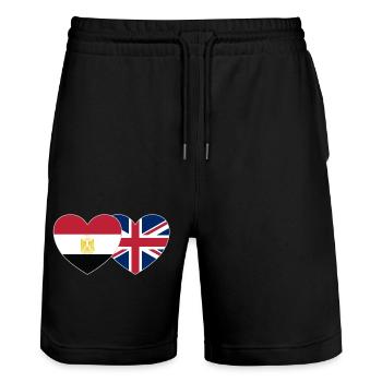 Egypt Great Britain Flag Heart - Stanley/Stella Trainer Unisex Organic Jogging Shorts - black - Front - Nik (191cm) & Marisol (170cm)