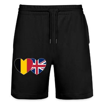 Belgien Großbritannien Flagge Herz - Stanley/Stella Unisex Bio Joggingshorts Trainer  - Schwarz - Vorne - Nik (191cm) & Marisol (170cm)