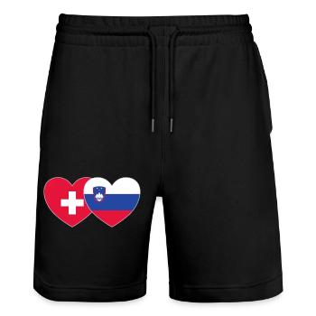 Switzerland Slovenia Flag Heart - Stanley/Stella Trainer Unisex Organic Jogging Shorts - black - Front - Nik (191cm) & Marisol (170cm)