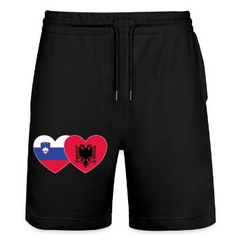 Slovenia Albania Flag Heart - Stanley/Stella Trainer Unisex Organic Jogging Shorts - black - Front - Nik (191cm) & Marisol (170cm)